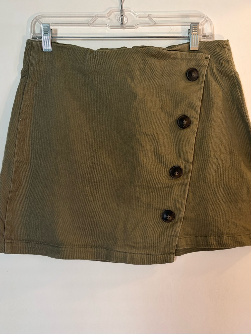Harper Heritage Olive Green Button-Front Wrap Mini Skirt with Zipper  Large